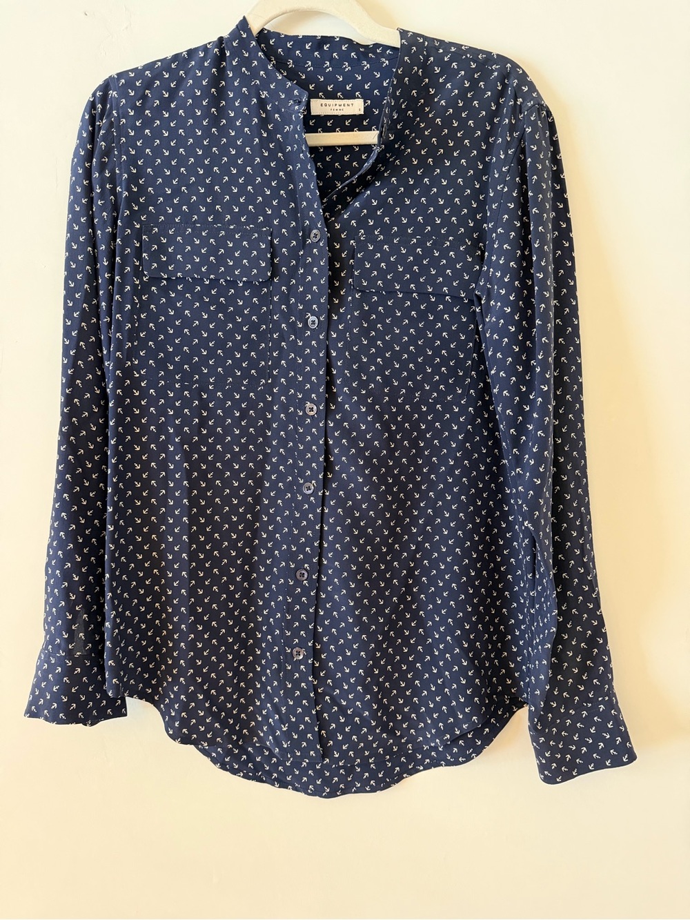 Equipment Silk Navy Shirt with White Anchor Print